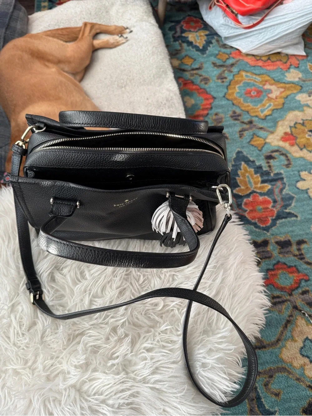 kate spade New York Black Leather Satchel with Tassel